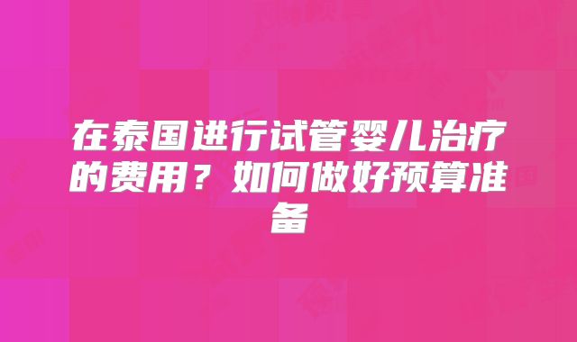 在泰国进行试管婴儿治疗的费用？如何做好预算准备