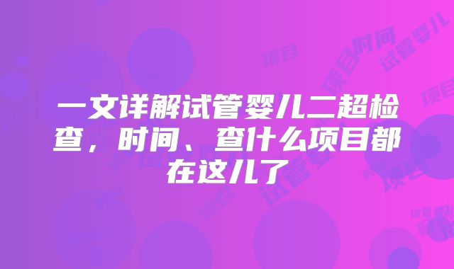 一文详解试管婴儿二超检查，时间、查什么项目都在这儿了