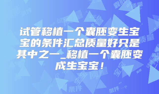 试管移植一个囊胚变生宝宝的条件汇总质量好只是其中之一_移植一个囊胚变成生宝宝！