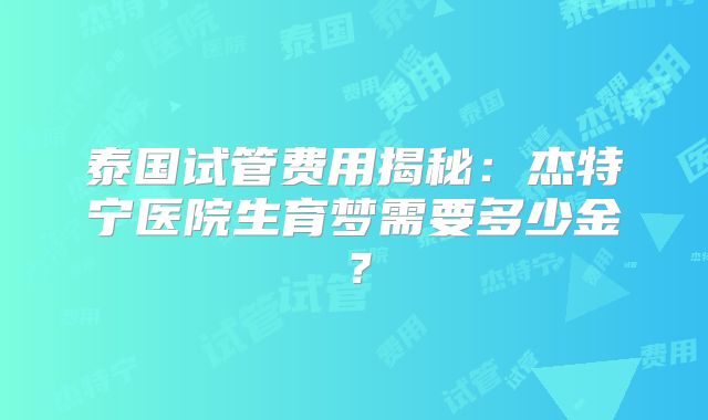泰国试管费用揭秘：杰特宁医院生育梦需要多少金？