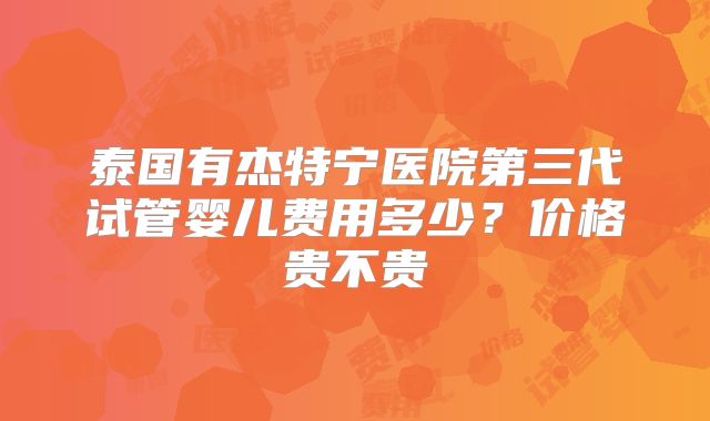 泰国有杰特宁医院第三代试管婴儿费用多少？价格贵不贵