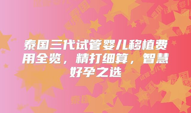 泰国三代试管婴儿移植费用全览,精打细算,智慧好孕之选