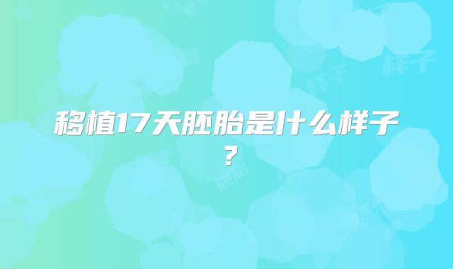 移植17天胚胎是什么样子？