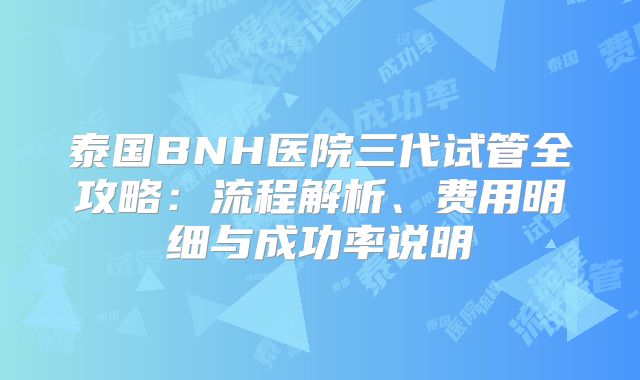 泰国BNH医院三代试管全攻略:流程解析、费用明细与成功率说明