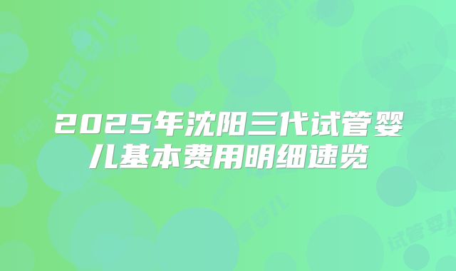 2025年沈阳三代试管婴儿基本费用明细速览
