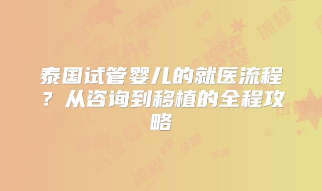 泰国试管婴儿的就医流程？从咨询到移植的全程攻略