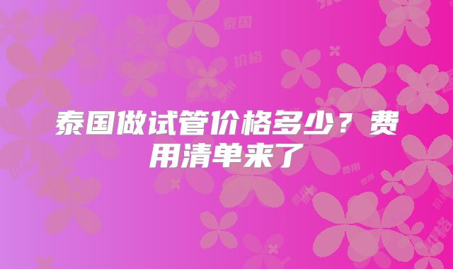 泰国做试管价格多少？费用清单来了