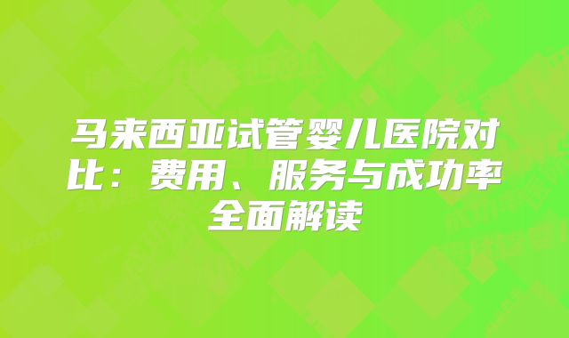 马来西亚试管婴儿医院对比：费用、服务与成功率全面解读