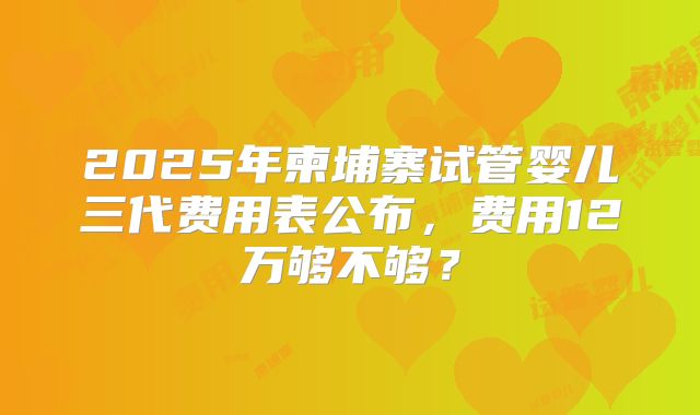 2025年柬埔寨试管婴儿三代费用表公布，费用12万够不够？