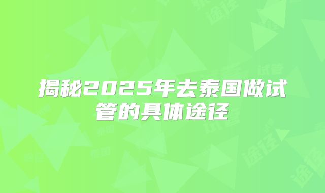揭秘2025年去泰国做试管的具体途径