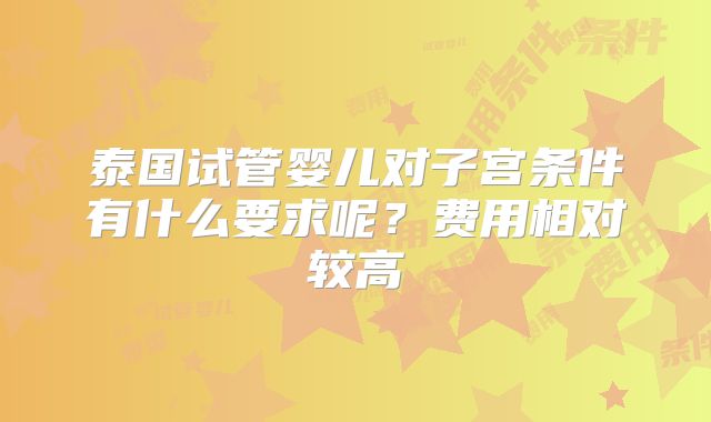 泰国试管婴儿对子宫条件有什么要求呢？费用相对较高