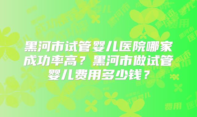 黑河市试管婴儿医院哪家成功率高？黑河市做试管婴儿费用多少钱？