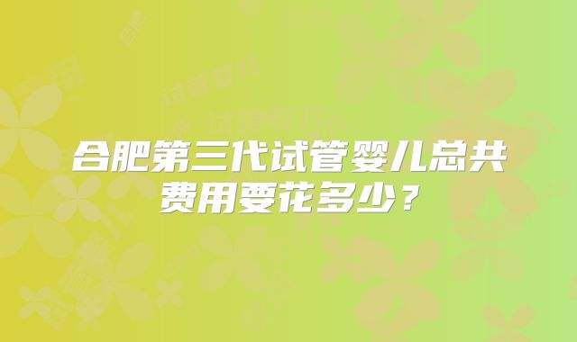 合肥第三代试管婴儿总共费用要花多少？