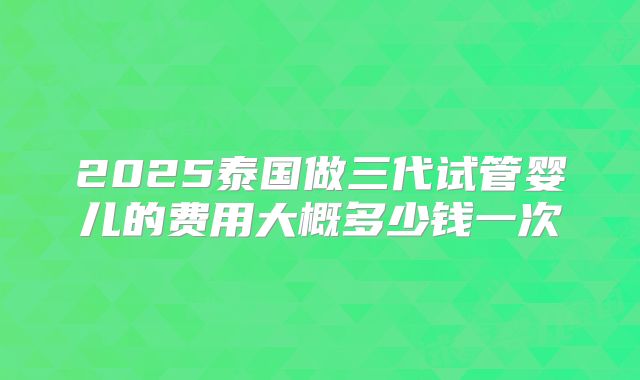 2025泰国做三代试管婴儿的费用大概多少钱一次
