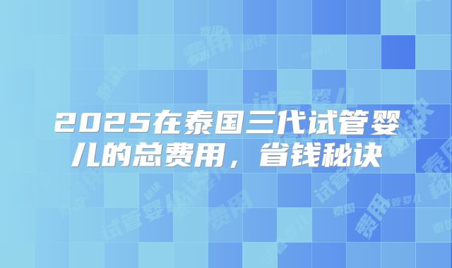 2025在泰国三代试管婴儿的总费用，省钱秘诀
