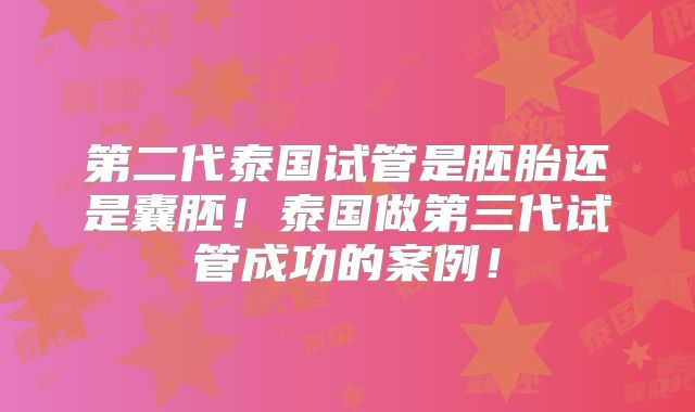 第二代泰国试管是胚胎还是囊胚！泰国做第三代试管成功的案例！