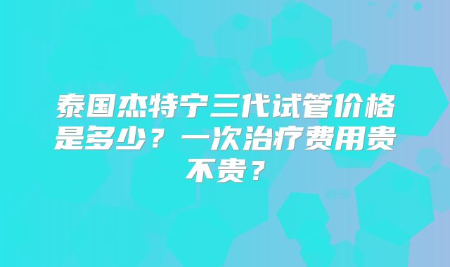 泰国杰特宁三代试管价格是多少？一次治疗费用贵不贵？