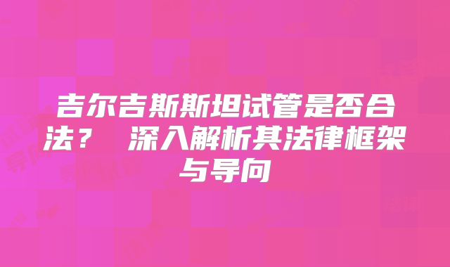 吉尔吉斯斯坦试管是否合法? 深入解析其法律框架与导向