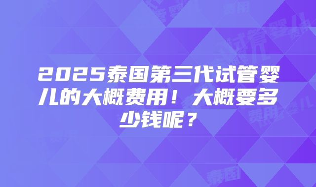2025泰国第三代试管婴儿的大概费用!大概要多少钱呢?