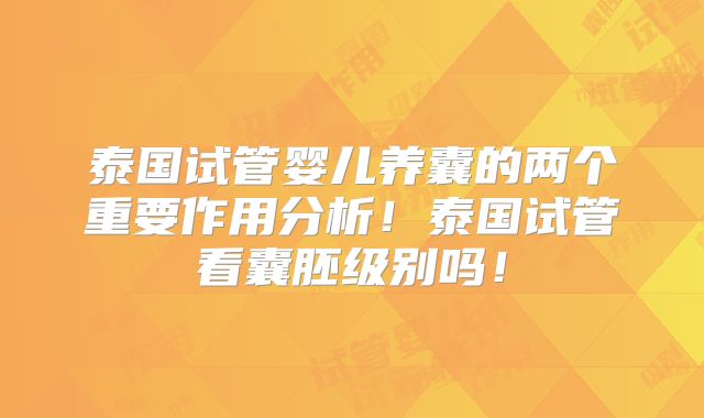 泰国试管婴儿养囊的两个重要作用分析!泰国试管看囊胚级别吗!