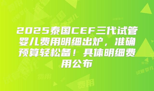2025泰国CEF三代试管婴儿费用明细出炉，准确预算轻松备！具体明细费用公布