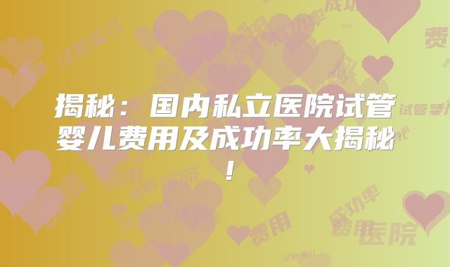 揭秘:国内私立医院试管婴儿费用及成功率大揭秘!