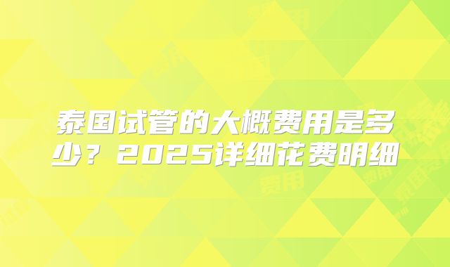 泰国试管的大概费用是多少？2025详细花费明细