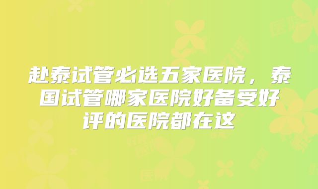 赴泰试管必选五家医院，泰国试管哪家医院好备受好评的医院都在这