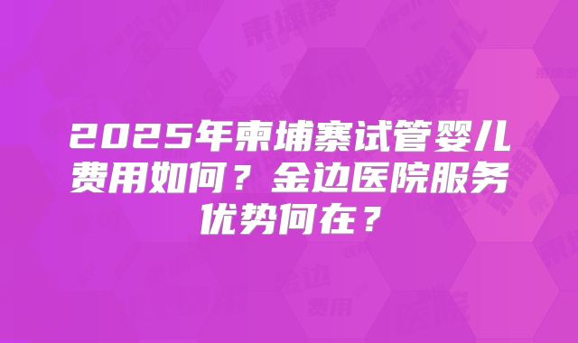 2025年柬埔寨试管婴儿费用如何？金边医院服务优势何在？