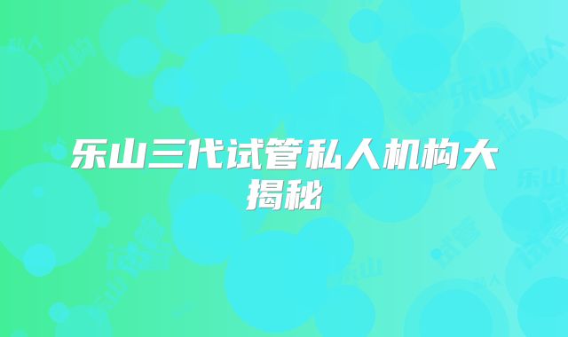 乐山三代试管私人机构大揭秘