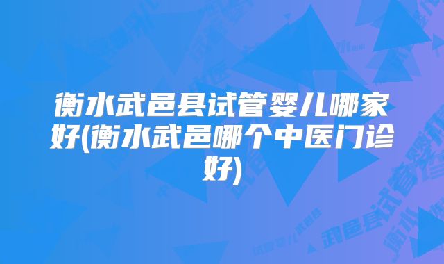 衡水武邑县试管婴儿哪家好(衡水武邑哪个中医门诊好)