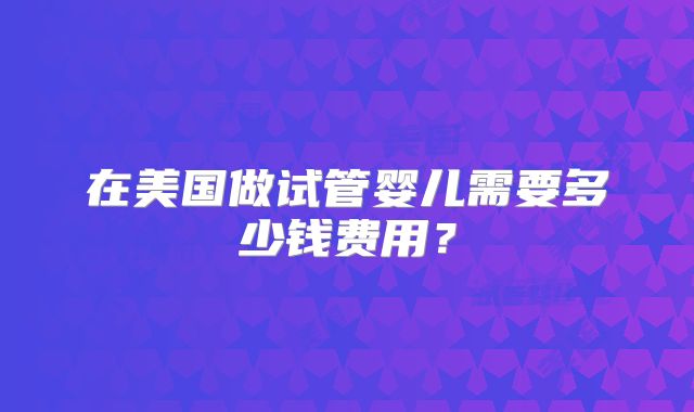 在美国做试管婴儿需要多少钱费用？