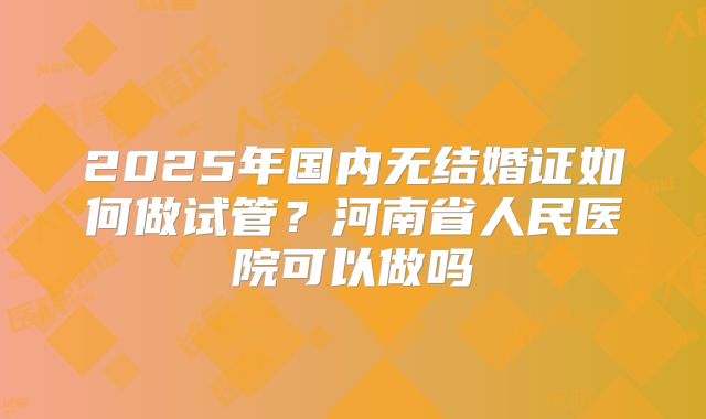 2025年国内无结婚证如何做试管？河南省人民医院可以做吗