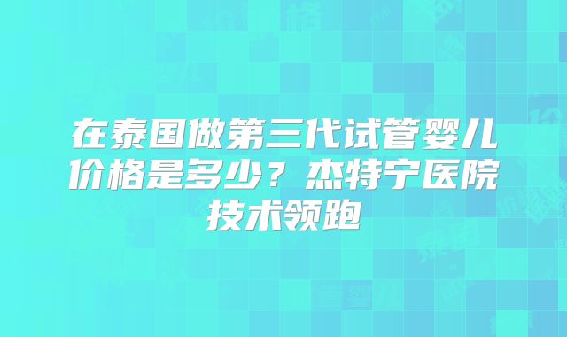 在泰国做第三代试管婴儿价格是多少？杰特宁医院技术领跑