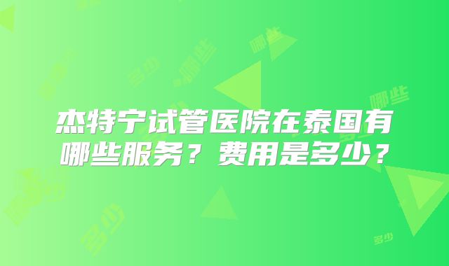 杰特宁试管医院在泰国有哪些服务？费用是多少？