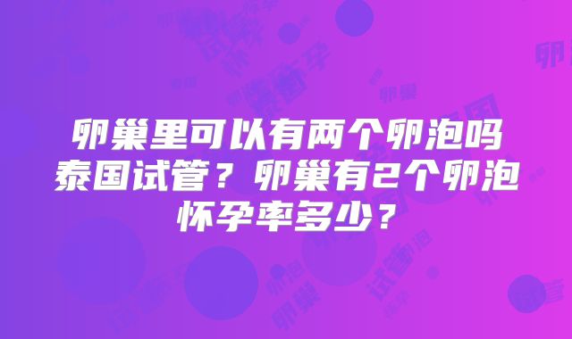 卵巢里可以有两个卵泡吗泰国试管？卵巢有2个卵泡怀孕率多少？