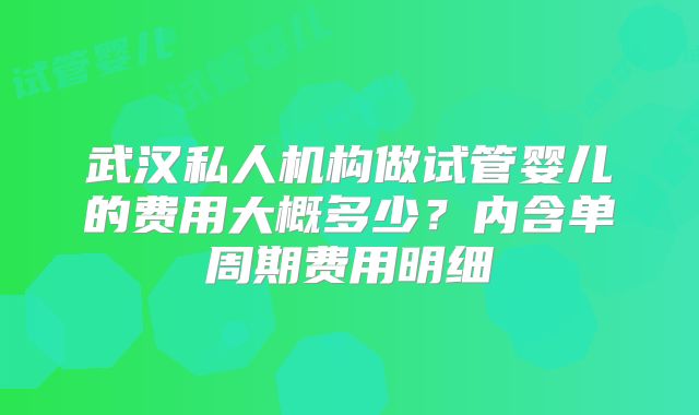 武汉私人机构做试管婴儿的费用大概多少？内含单周期费用明细