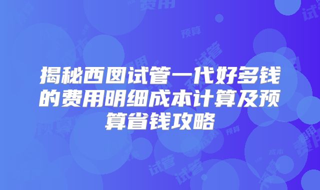 揭秘西囡试管一代好多钱的费用明细成本计算及预算省钱攻略