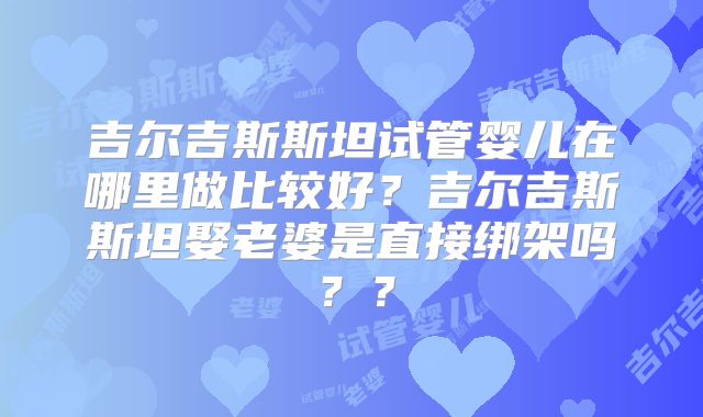 吉尔吉斯斯坦试管婴儿在哪里做比较好？吉尔吉斯斯坦娶老婆是直接绑架吗？？