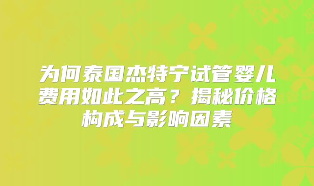 为何泰国杰特宁试管婴儿费用如此之高？揭秘价格构成与影响因素