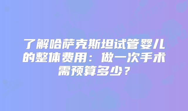 了解哈萨克斯坦试管婴儿的整体费用：做一次手术需预算多少？
