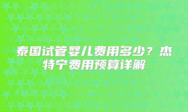泰国试管婴儿费用多少？杰特宁费用预算详解