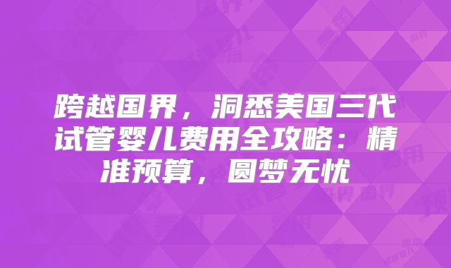 跨越国界,洞悉美国三代试管婴儿费用全攻略:精准预算,圆梦无忧