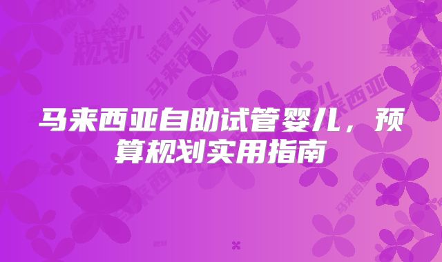 马来西亚自助试管婴儿,预算规划实用指南