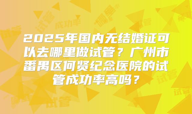 2025年国内无结婚证可以去哪里做试管?广州市番禺区何贤纪念医院的试管成功率高吗?