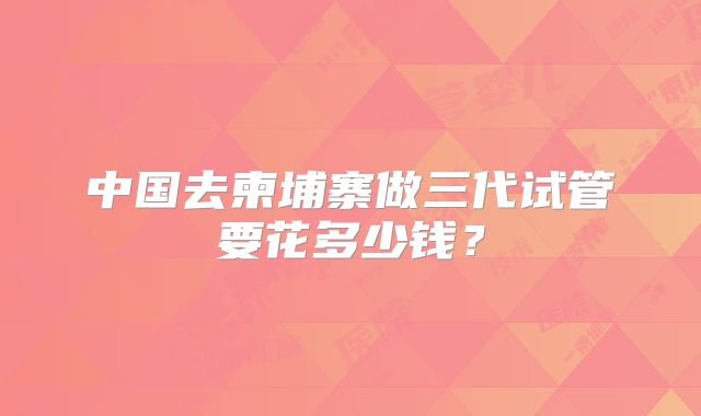 中国去柬埔寨做三代试管要花多少钱？