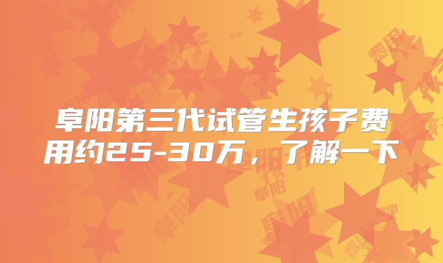 阜阳第三代试管生孩子费用约25-30万，了解一下