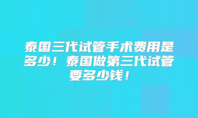 泰国三代试管手术费用是多少!泰国做第三代试管要多少钱!