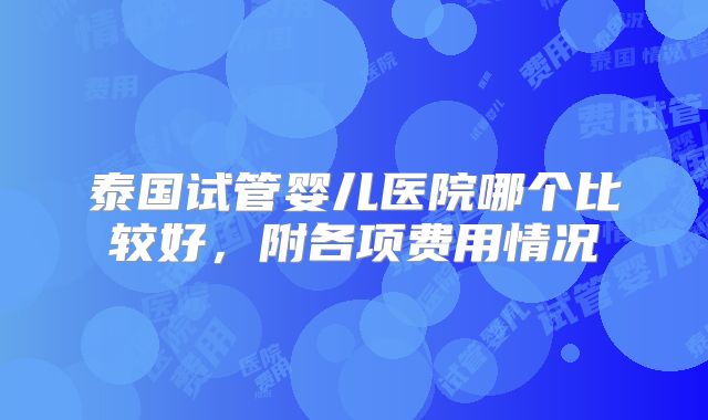 泰国试管婴儿医院哪个比较好，附各项费用情况