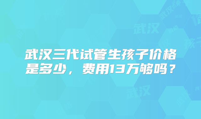 武汉三代试管生孩子价格是多少，费用13万够吗？